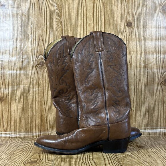 DAN POST Cowboy Western Boots Size 8 E Classic Brown Leather Boots - Picture 11 of 16
